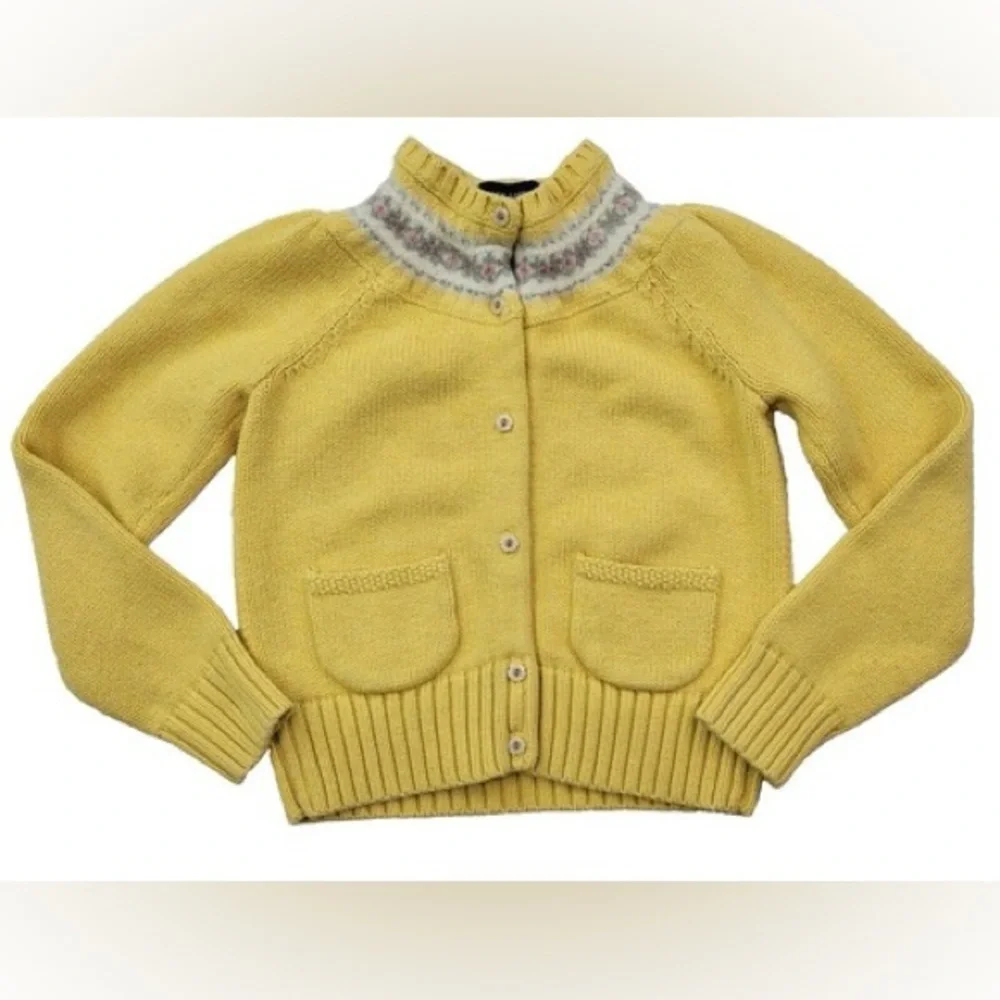 Ralph Lauren Butter Yellow Cardigan Nordic Patterned Collar Cotton Wool Scandi